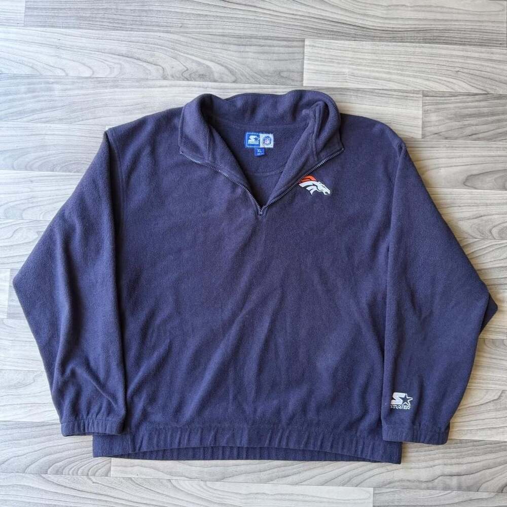 Starter NFL Denver Broncos Quarter Zip Fleece Size XL Navy Blue Pullover